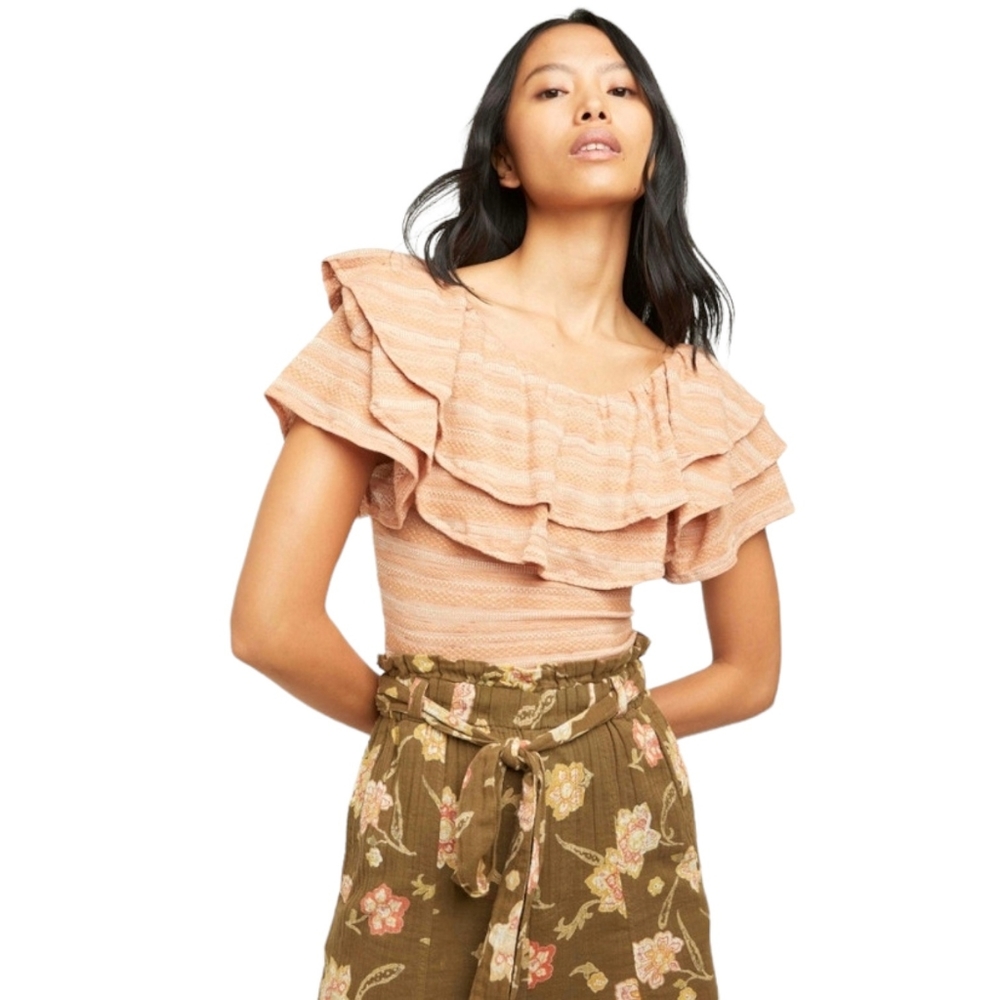 NWT Free People Heirloom Striped Ruffle Top Blouse